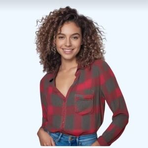 Maurices Red And Gray Plaid Flannel Shirt